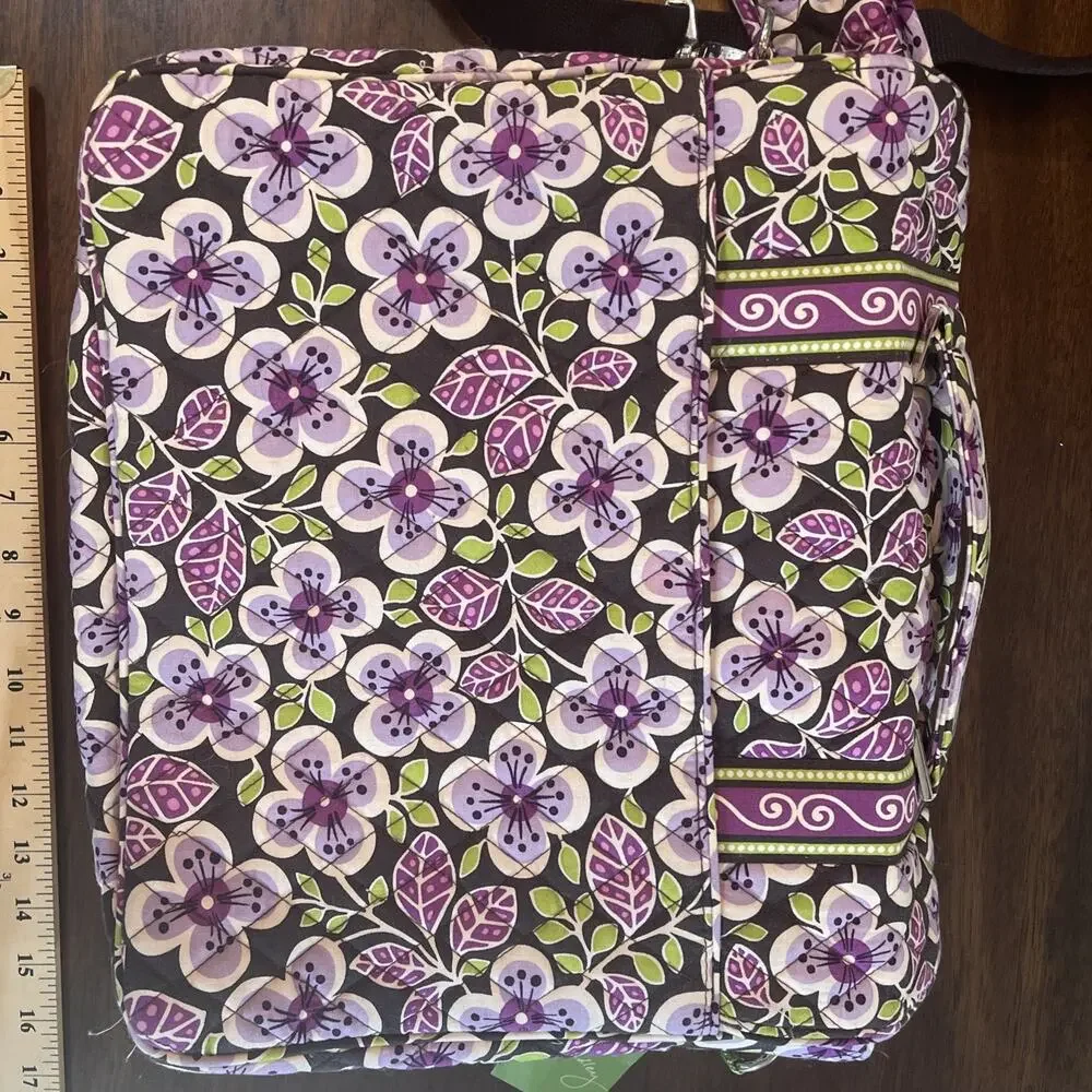 Vera Bradley Quilted Floral Structured Laptop Attache Bag Plum Petal 14x11x4 NWT